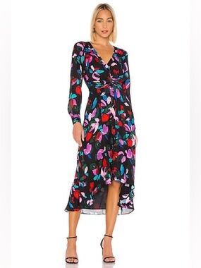 Parker Cora Silk Maxi lDress in Jeweled Floral Print  Twist-Front Small Cocktail